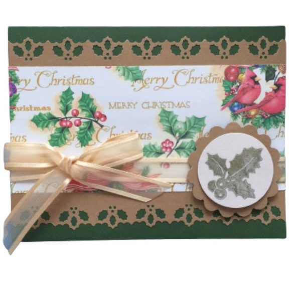 HAND CRAFTED Christmas Card Holly Berries 3D Holiday Art 5 1/2” X 4 1/4” NEW - Picture 1 of 12